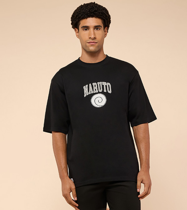 Typography Print T-Shirt with Crew Neck and Short Sleeves
