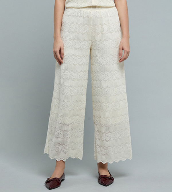 Lace Wide Leg Pants with Elastic Waist
