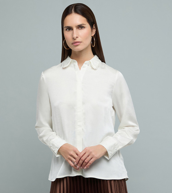 Textured Shirt with Classic Collar and Long Sleeves