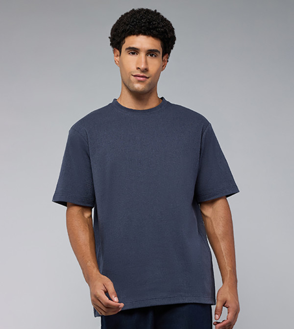 Textured T-Shirt with Crew Neck and Short Sleeves