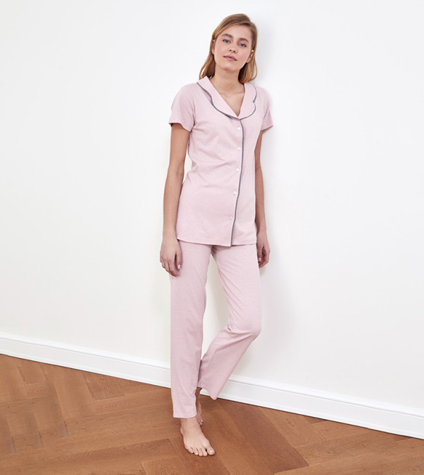 Buy Trendyol Basic Solid Night Suit In Powder | 6thStreet Bahrain