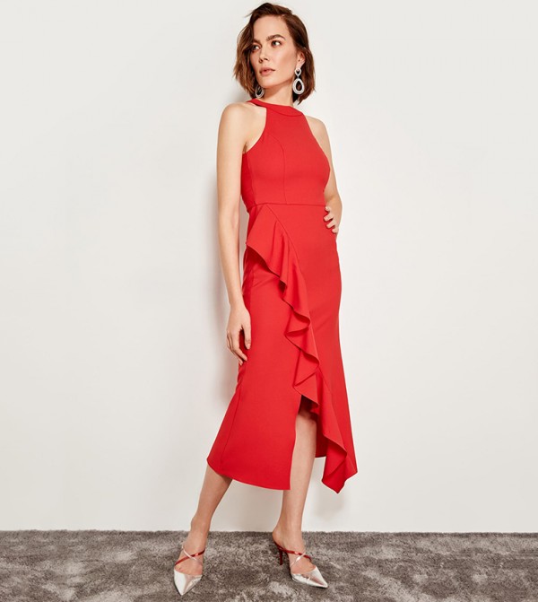 Shona joy celeste ruffle outlet front midi with belt