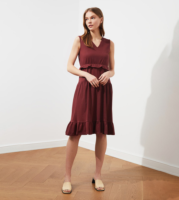 Danna Ruffle Dress, Dark Brown