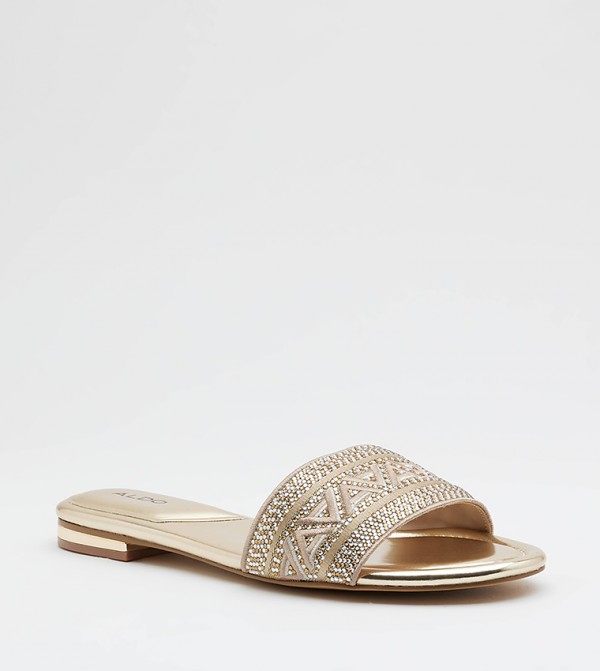 GHALIA Embellished Open Toe Flat Sandals