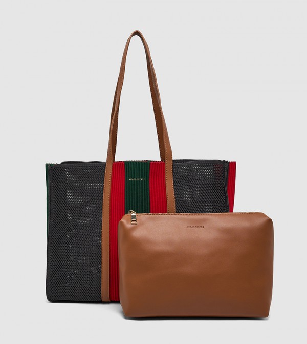 Color Block Shoulder Bag with Pouch