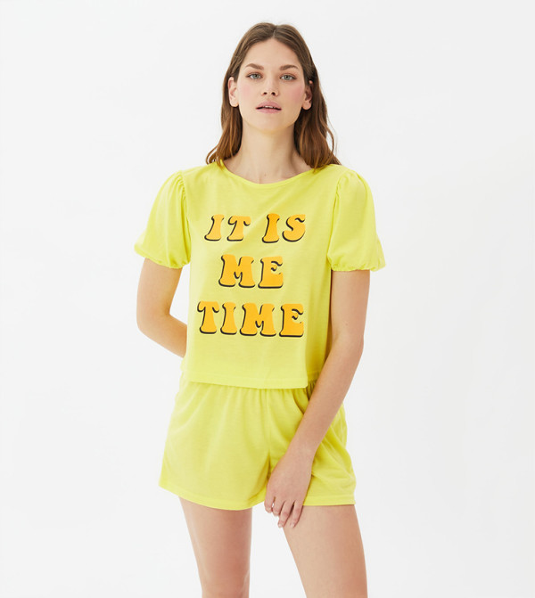 Buy Trendyol Basic Printed Night Suit In Yellow | 6thStreet Qatar