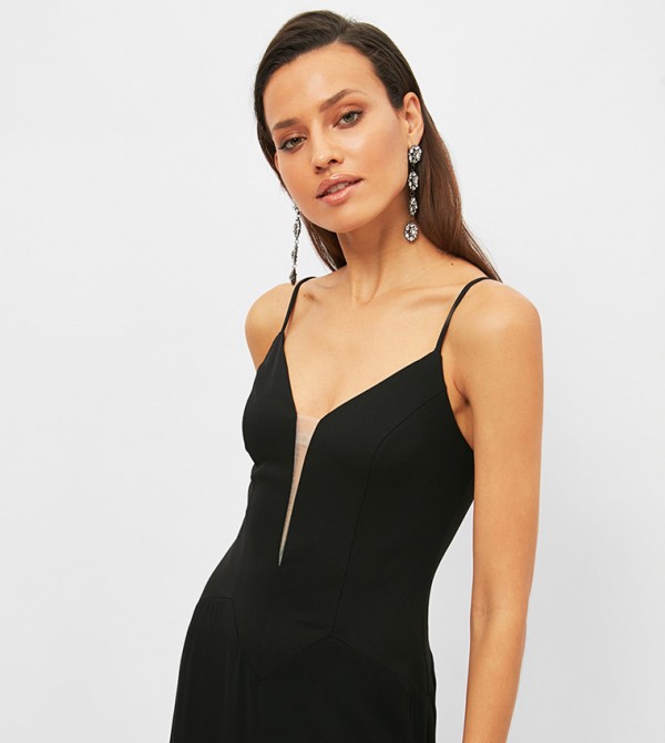 Buy Trendyol Neck Detailed Evening Dress & Graduation Gown In Black