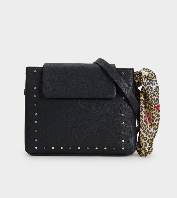 Thunder Magnetic Button Closure Cross Body Bag - Black