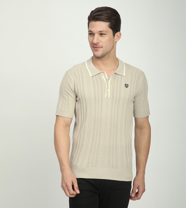 Ribbed Short Sleeves Polo T-Shirt