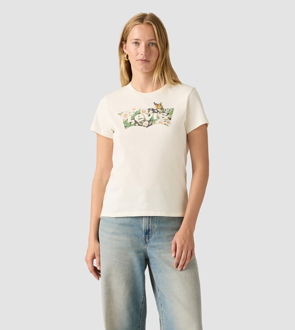 تيشيرت بقبة مستديرة بطبعة شعار