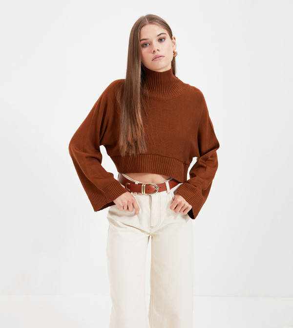 Crop Top Cropped Brown Turtleneck Buy Trendyol Turtle Neck Cropped