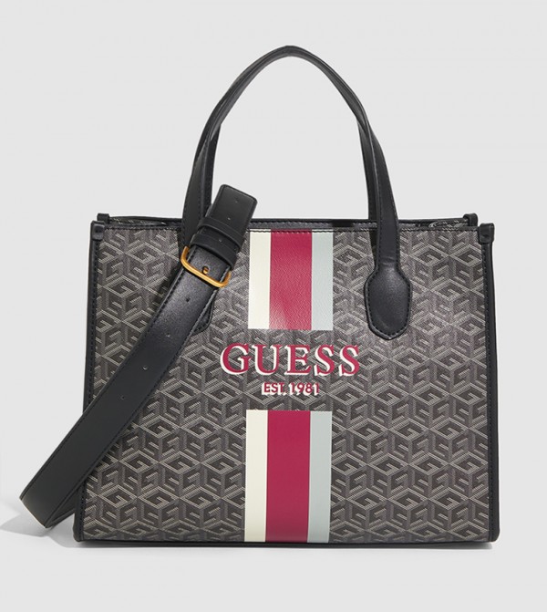 Guess Silvana Monogram Faux Leather Bag in Black