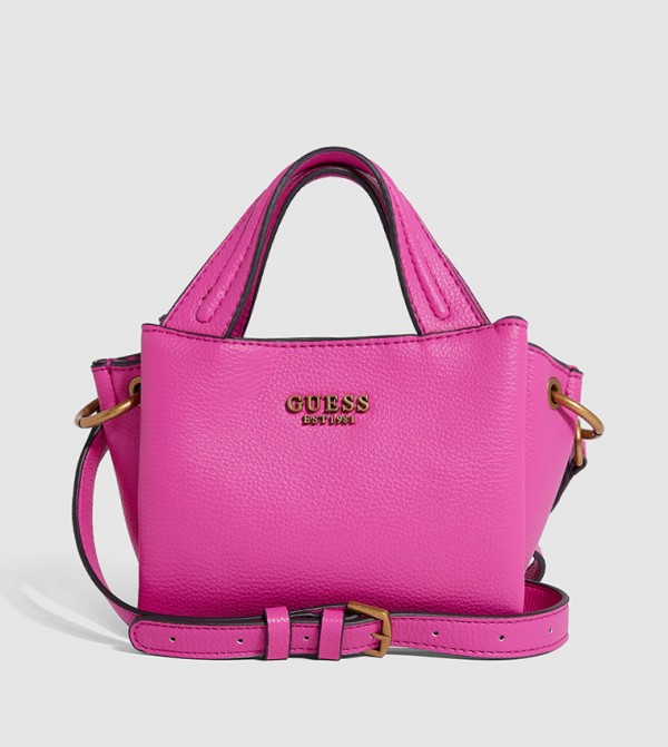 Buy Guess Logo Detail Textured Shoulder Bag In Pink 6thStreet Kuwait