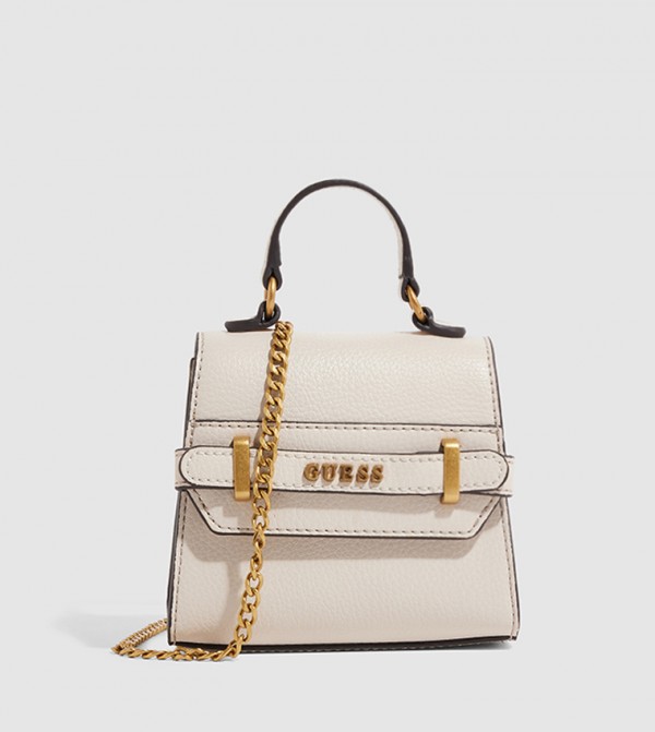 Buy Guess Logo Detail Textured Mini Bag In Cream 6thStreet Saudi Arabia