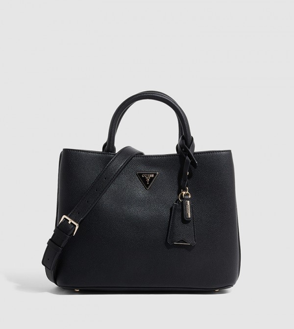 Logo Detail Textured Satchel Bag