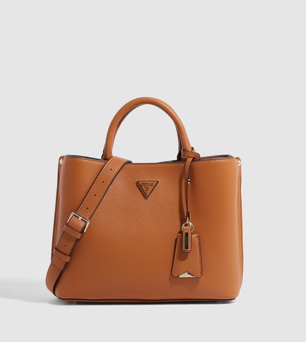 Logo Detail Textured Satchel Bag