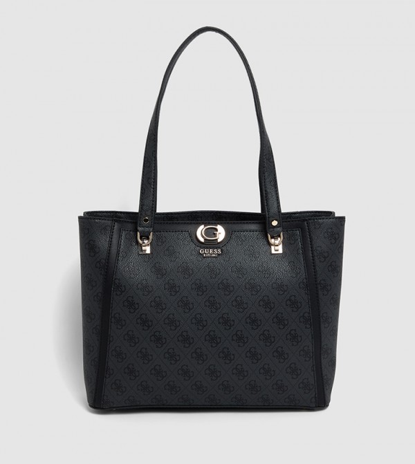 Logo Patterned Zippered Shoulder Bag