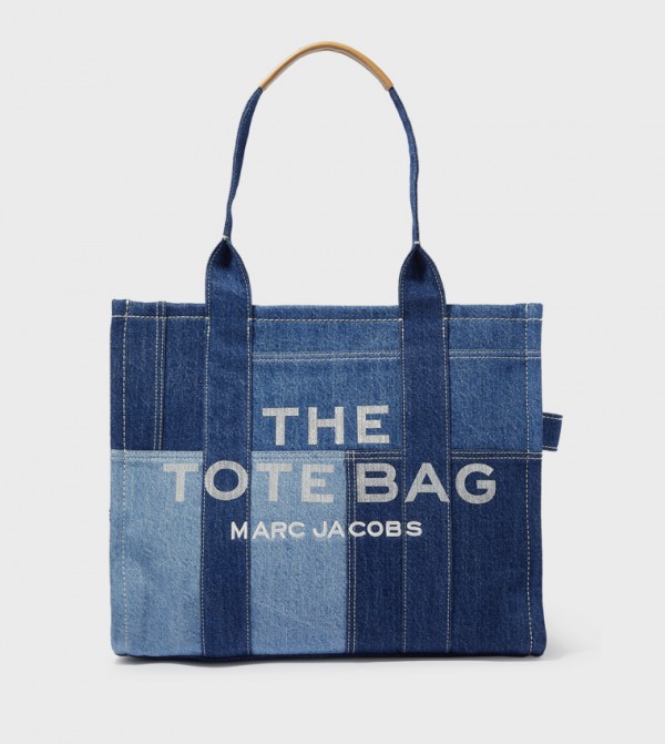 Color Block Denim Large Tote Bag