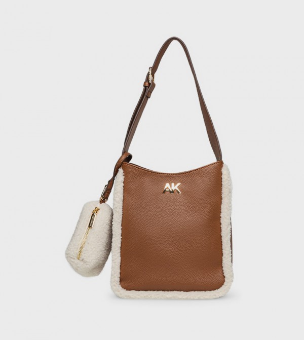Plush Trim Shoulder Bag with Coin Pouch