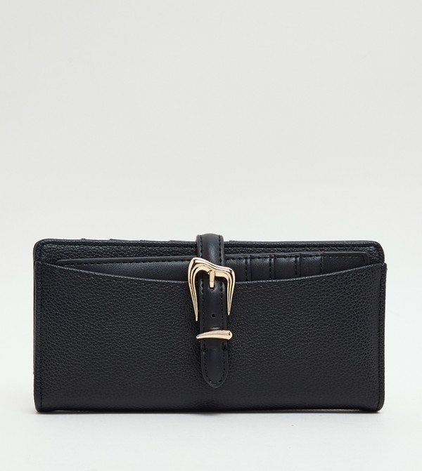 Textured Buckle Detail Long Wallet
