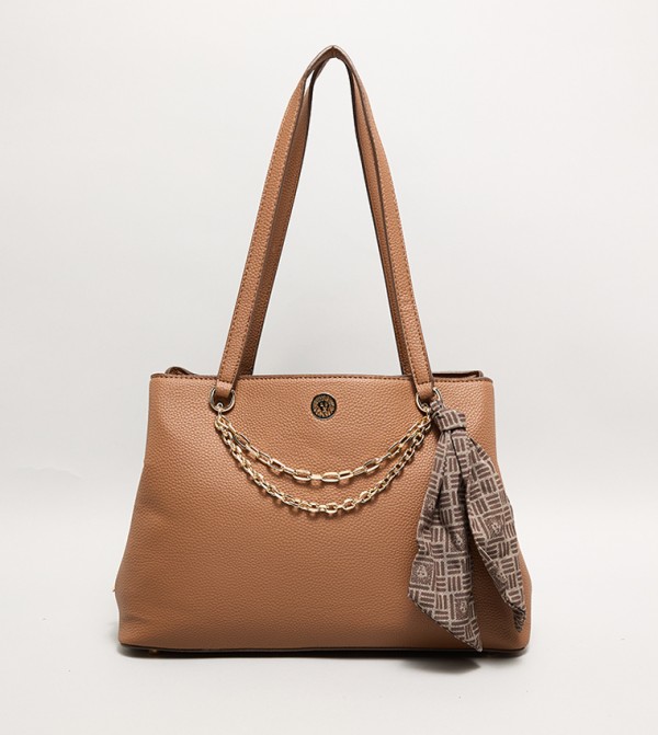 Textured Shoulder Bag with Scarf Detail