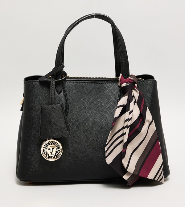 Textured Satchel Bag with Scarf Detail