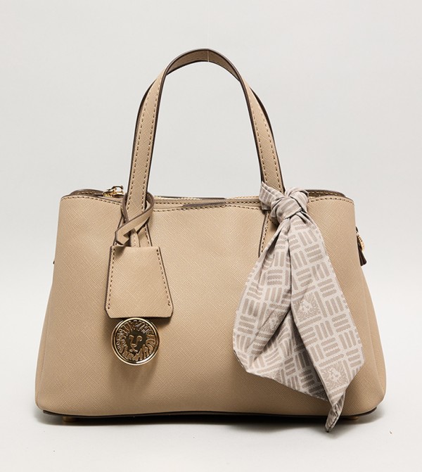Textured Satchel Bag with Scarf Detail