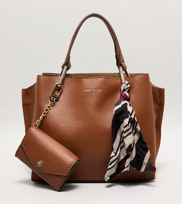 Textured Tote Bag with Scarf Detail