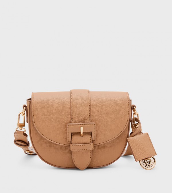 Textured Buckle Detail Crossbody Bag