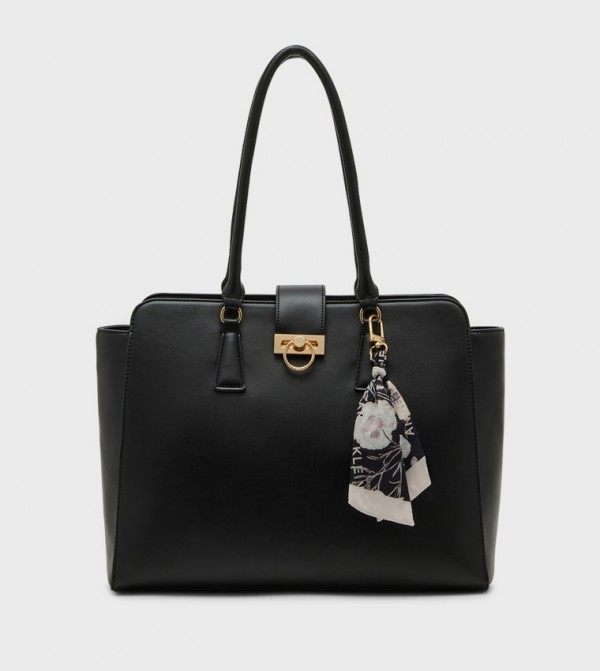 Textured Tote Bag with Scarf Detail