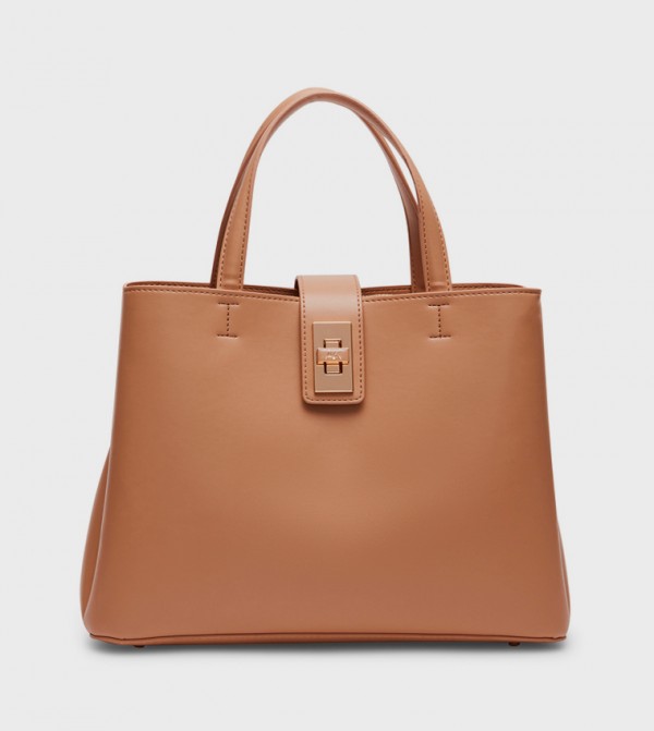 Textured Twist Lock Satchel Bag