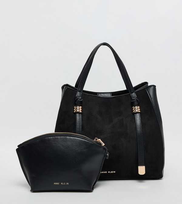 Velvet Look Snap Closure Satchel Bag Set