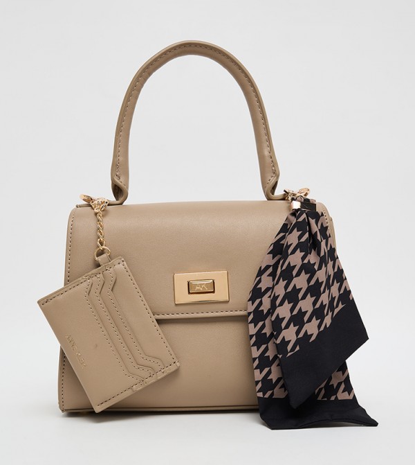 Logo Metal Scarf Detail Top Handle Bag