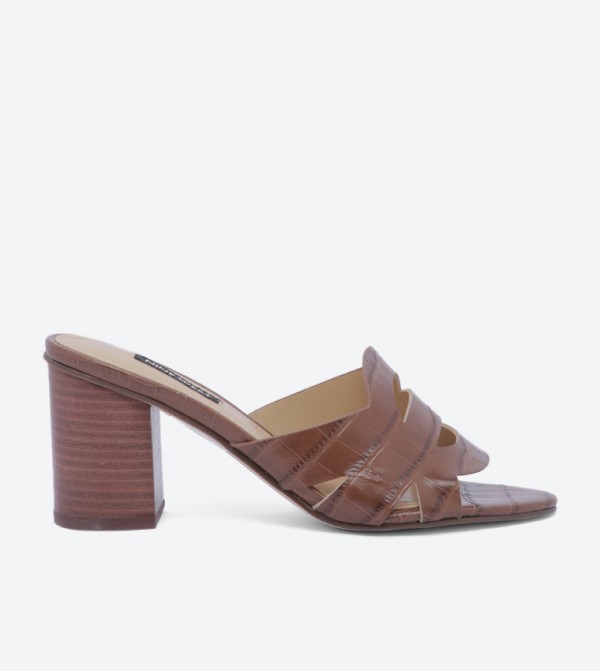 Block Heel Slide Sandal - Brown