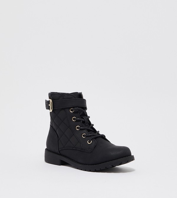 Buy The Children's Place Quilted Lace Up Ankle Boots In Black