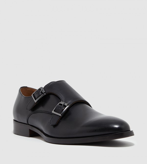Buy Steve Madden RAUL Almond Toe Monk Strap Shoes In Black | 6thStreet UAE