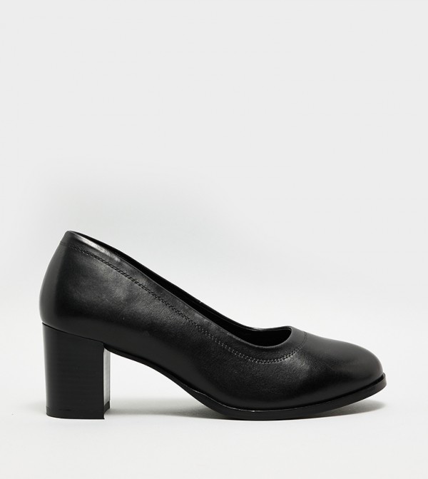 Textured Block Heel Pumps