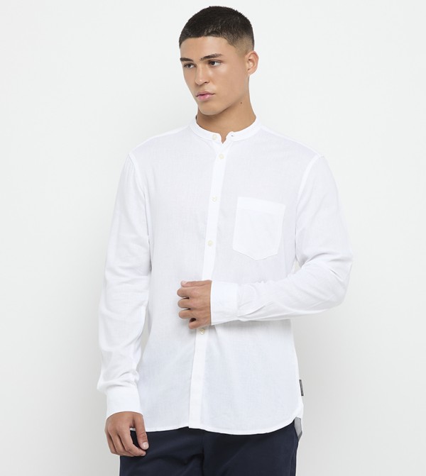 Solid Mandarin Collar Shirt