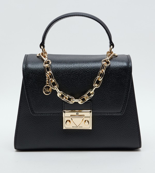 Textured Chain Detail Top Handle Bag