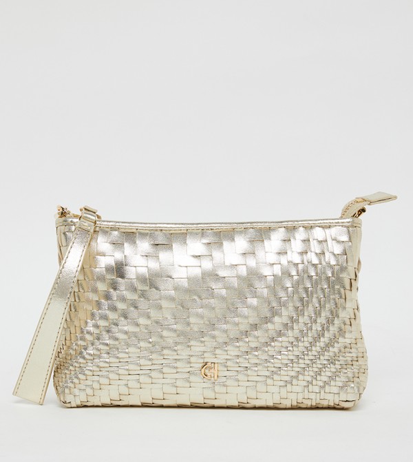 Metallic Basket Weave Crossbody Bag