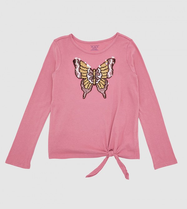 Sequin Butterfly Tie-Waist T-Shirt