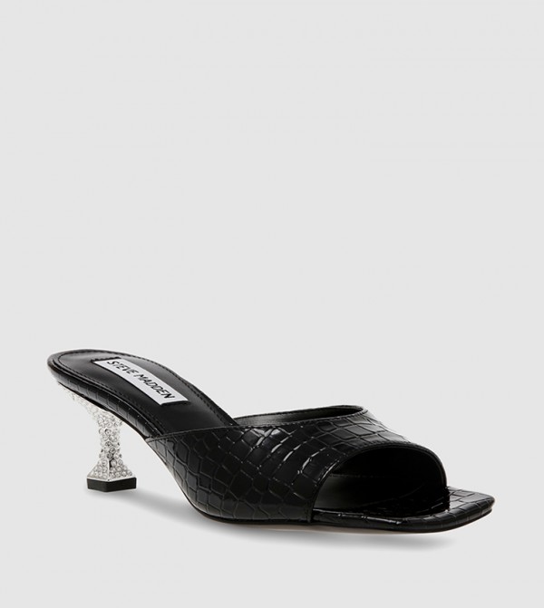 Buy Steve Madden ALAYAH Embellished Heel Open Toe Sandals In Black ...