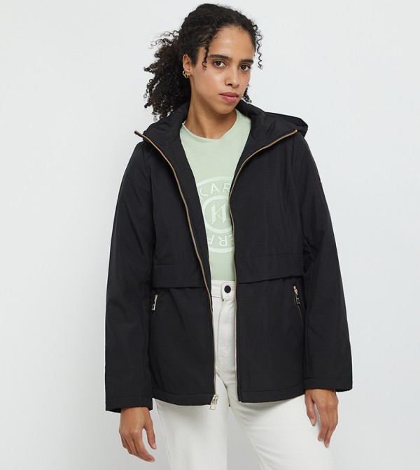 Solid Zip-Through Hooded Jacket
