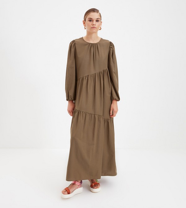 Buy Trendyol A Line Tiered Maxi Dress In Khaki 6thStreet Bahrain