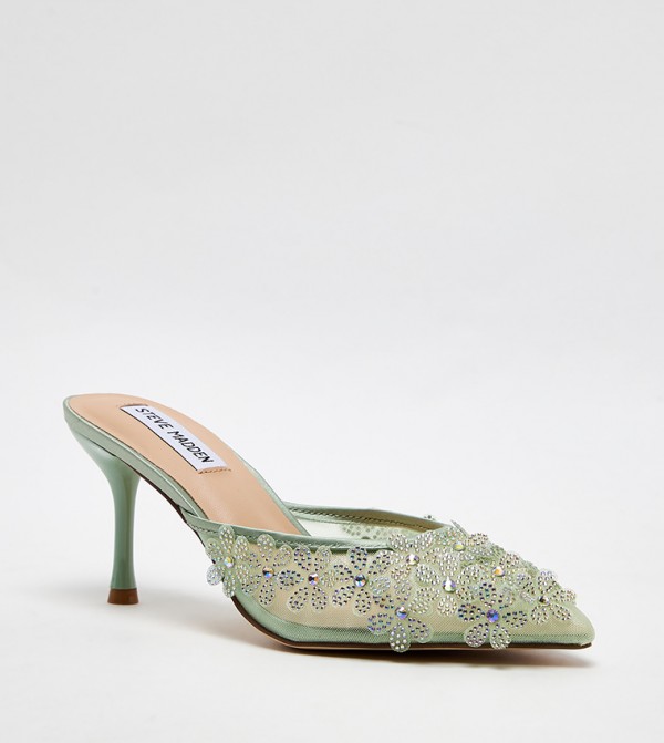 SEHARA Appliqued Mesh Mule Pumps
