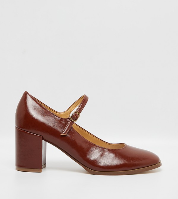 Textured Block Heel Mary Janes