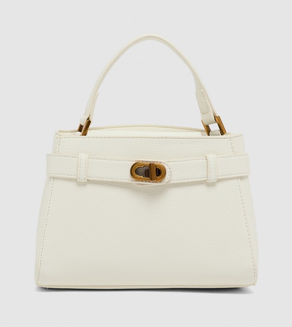 Textured Satchel Bag with Snap Button Closure