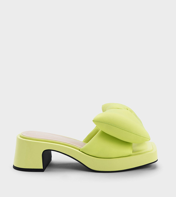 Puffy Bow Detail Block Heel Sandals