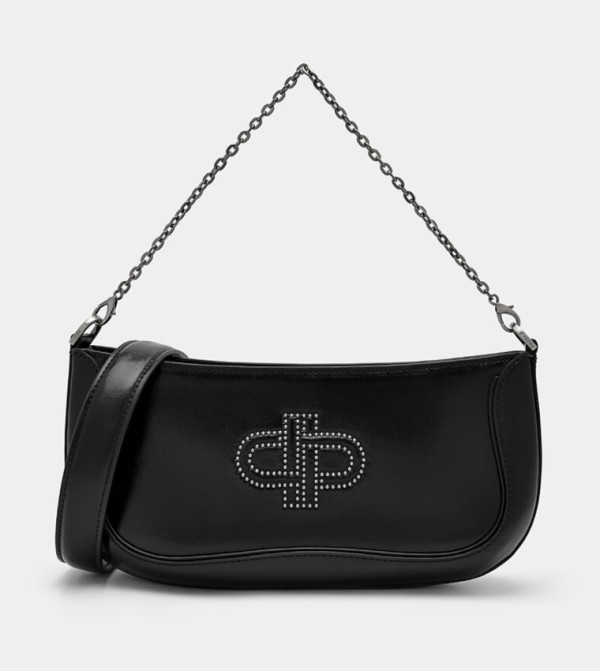 Embellished Oiled Leather Shoulder Bag