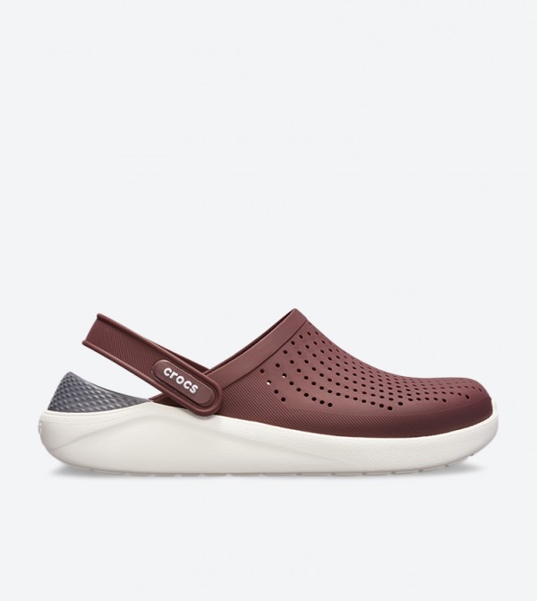 maroon and gold crocs